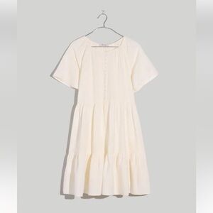 Madewell Linen-Blend Flutter-Sleeve Tiered Mini Dress.